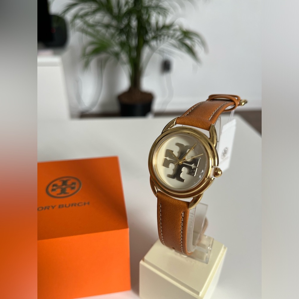 NWT Tory Burch Women The Miller Brown Leather Strap Watch 32mm